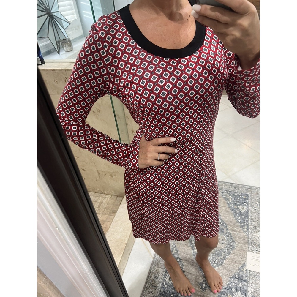 Karen Kane Red Black Gray Geometric Knit A-Line Dress 4L24565 Womens Medium